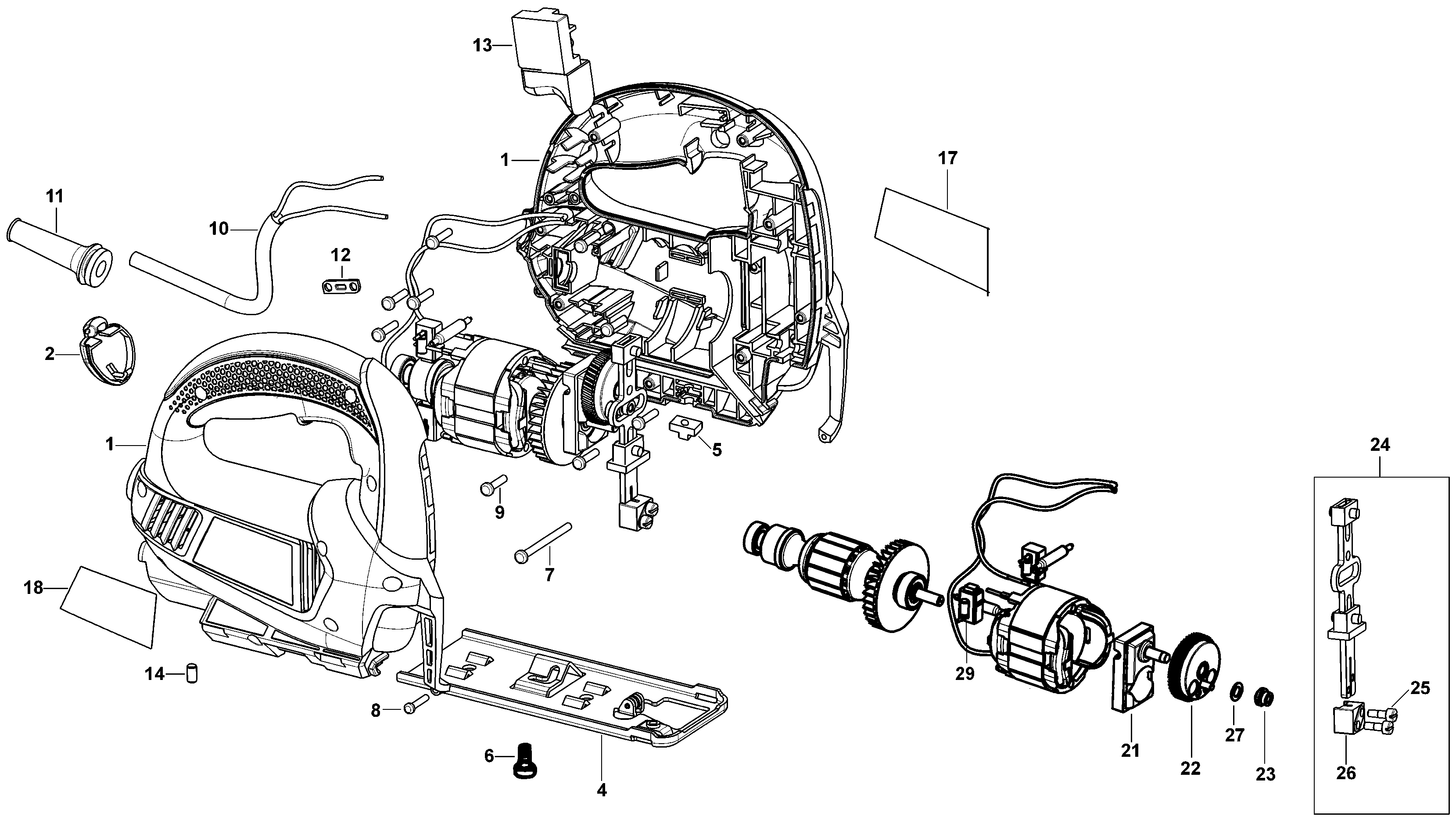 Default Diagram and Parts List for KS410-AR Type 1 Black and Decker Jig Saw